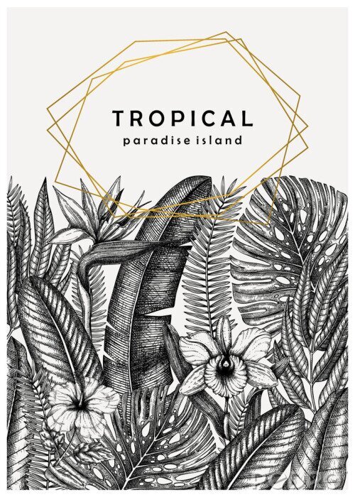 Papier peint  Feuilles et fleurs monochromes