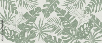 Papier peint  Feuilles exotiques en vert discret
