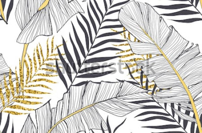 Papier peint  Feuilles glamour noir et blanc