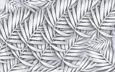 Papier peint  Feuilles tropicales 3D en gris