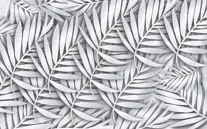 Papier peint  Feuilles tropicales 3D en gris