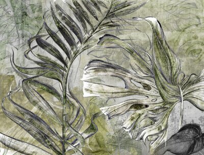 Papier peint  Feuilles tropicales abstraites sur béton