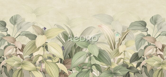 Papier peint  Feuilles tropicales dans des tons de vert discrets