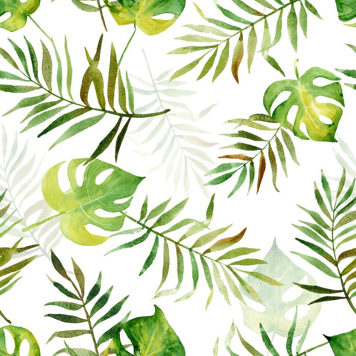 Papier peint  Feuilles tropicales jaune-vert