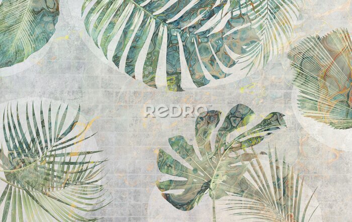 Papier peint  Feuilles tropicales sur un fond style grunge