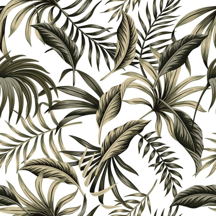 Papier peint  Feuilles tropicales vert foncé