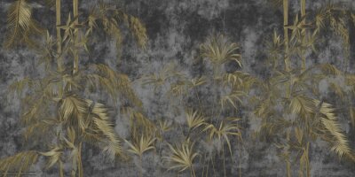 Papier peint  Feuilles vert clair sur un fond sombre