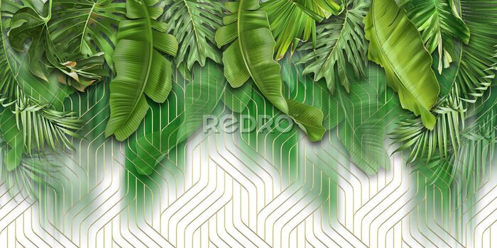 Papier peint  Feuilles vertes tropicales