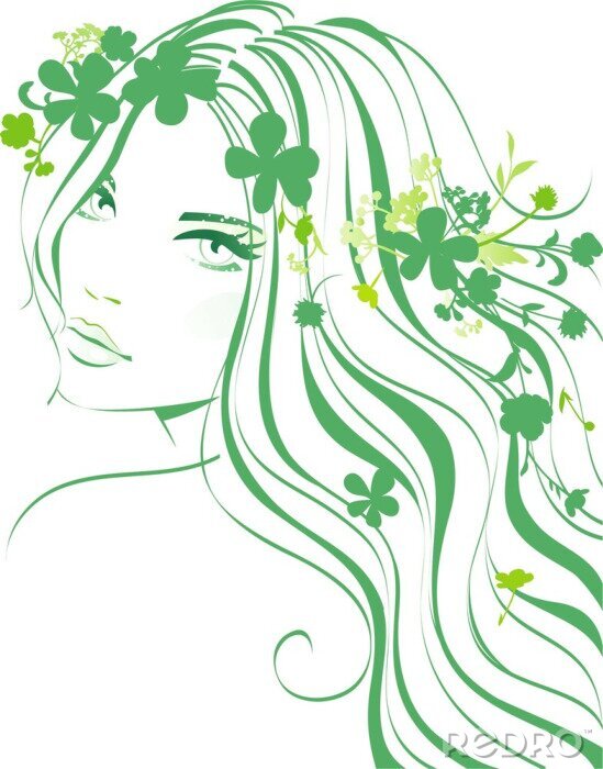Papier peint  Fille avec des fleurs dans les cheveux