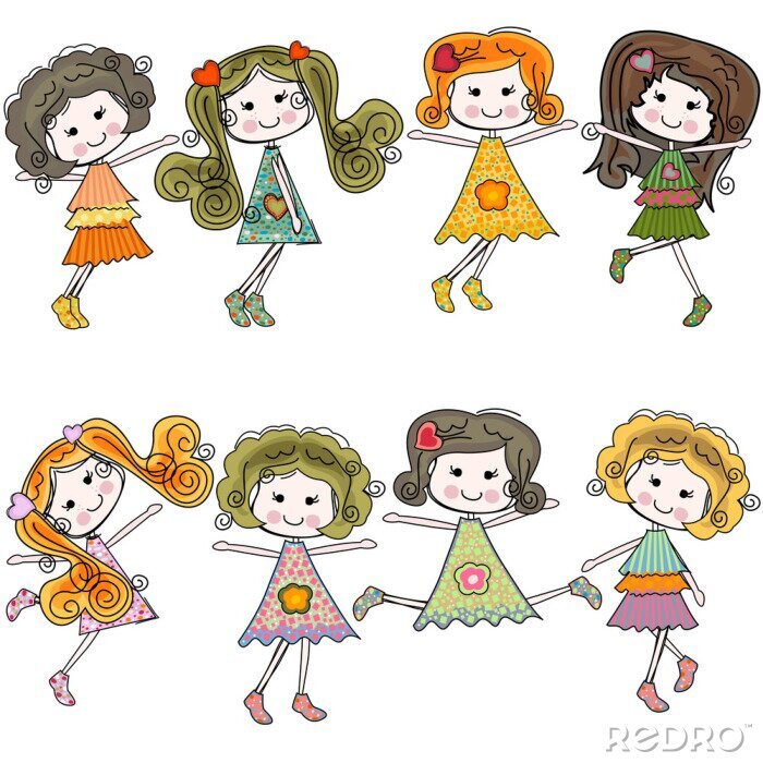 Papier peint  Filles souriantes en robes colorées