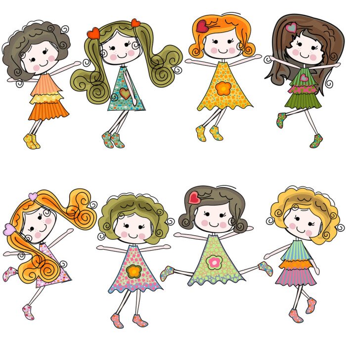 Papier peint  Filles souriantes en robes colorées