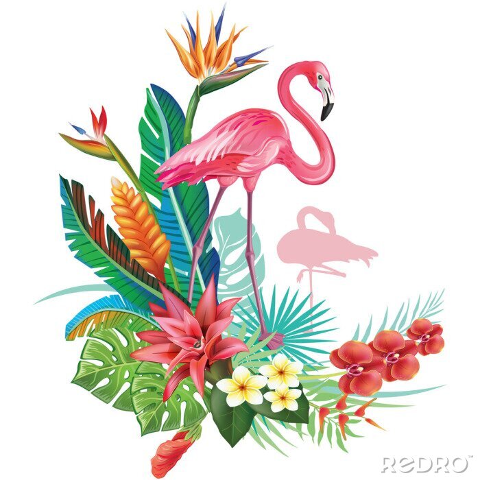 Papier peint  Flamant rose sous les tropiques