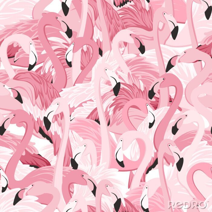 Papier peint  Flamants roses sur un motif graphique