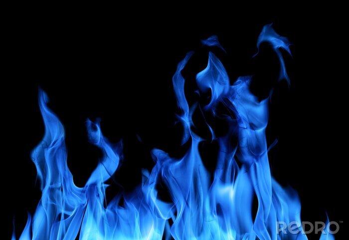 Papier peint  Flammes dans des tons bleus sur fond noir