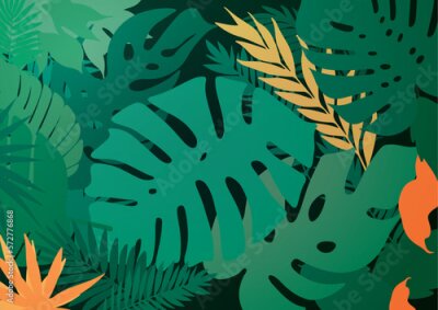 Papier peint  Flat Lush Tropical Leaves Background