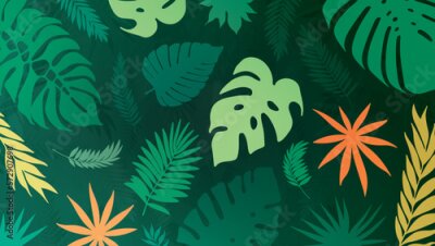 Papier peint  Flat Lush Tropical Leaves Background