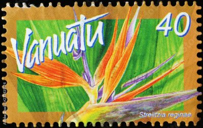 Papier peint  Fleur de Strelitzia sur timbre-poste de Vanuatu
