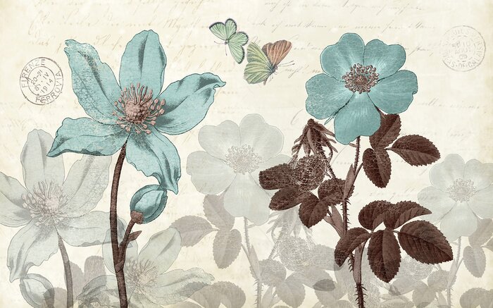 Papier peint  Fleurs abstraites vintage