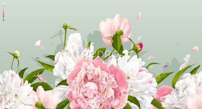 Papier peint  Fleurs blanches et roses en fleurs