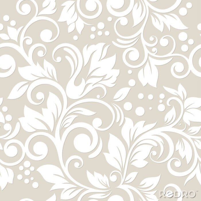 Papier peint  Fleurs blanches sur fond beige