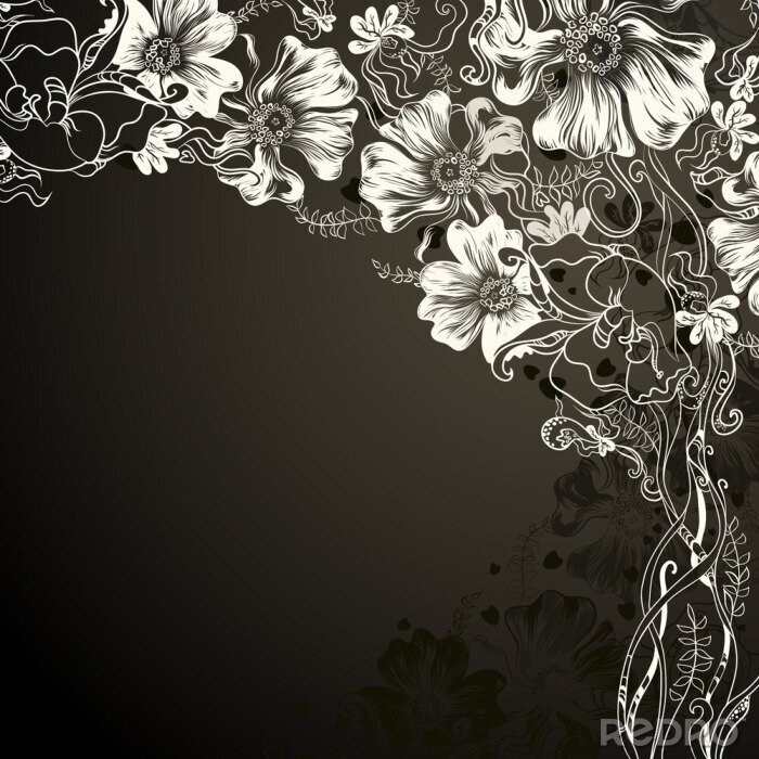 Papier peint  Fleurs blanches sur fond gris