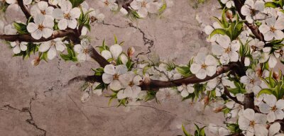 Papier peint  Fleurs blanches sur les branches des arbres