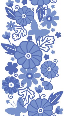 Fleurs bleues sur un motif folklorique
