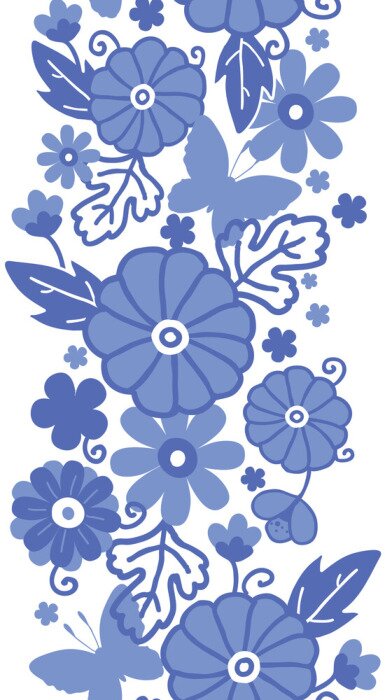Papier peint  Fleurs bleues sur un motif folklorique