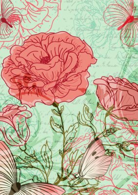 Papier peint  Fleurs colorées rétro