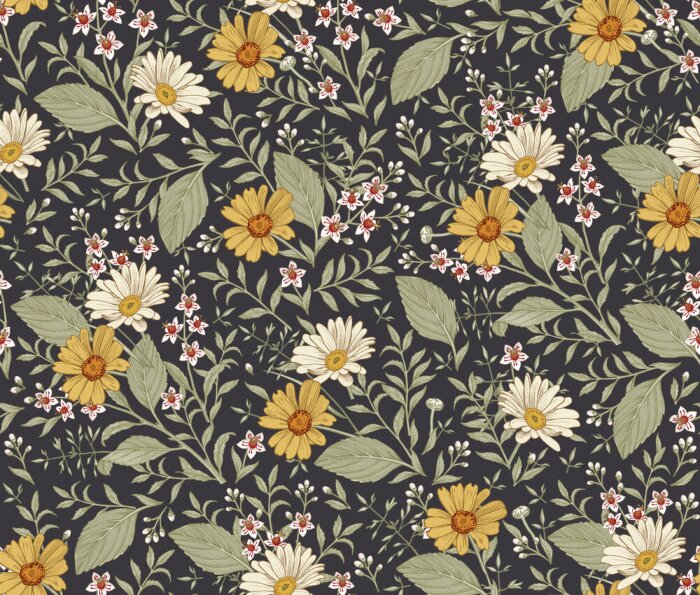 Papier peint  Fleurs de calendula jaunes et blanches