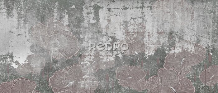 Papier peint  Fleurs de coquelicot sur béton