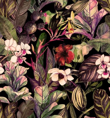 Fleurs de magnolia et feuilles tropicales