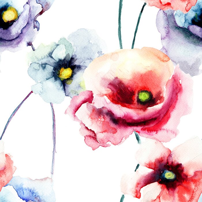 Papier peint  Fleurs de pavot colorées