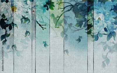 Papier peint  Fleurs de Pivoine Bleues