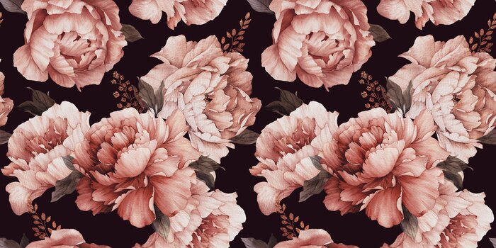 Papier peint  Fleurs de pivoine sur fond noir