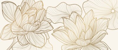 Papier peint  Fleurs dorées élégantes sur fond beige