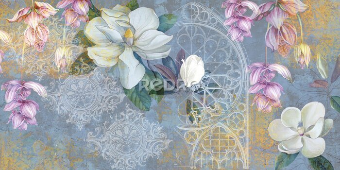 Papier peint  Fleurs et ornements de magnolia