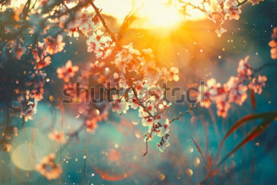 Papier peint  Fleurs et rayons de soleil
