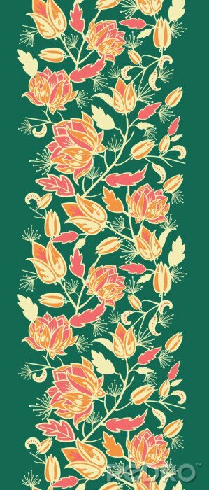 Papier peint  Fleurs exotiques sur fond vert