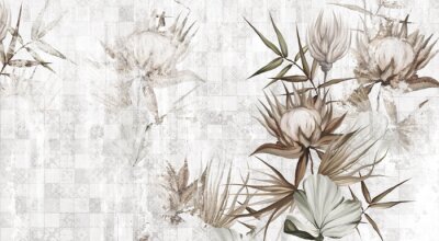 Fleurs exotiques sur un fond d’ornements subtils