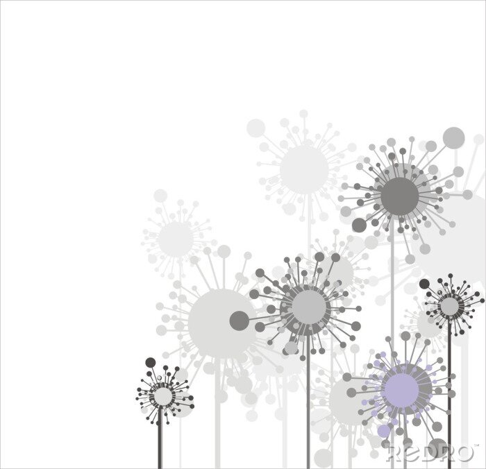 Papier peint  Fleurs grises sur fond blanc