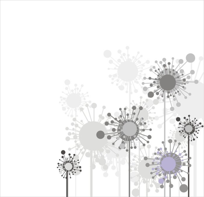 Papier peint  Fleurs grises sur fond blanc