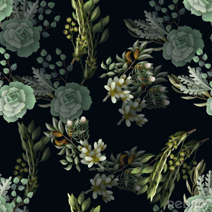 Papier peint  Fleurs Paisley entourées de noir