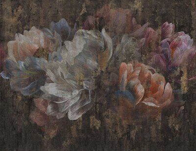 Papier peint  Fleurs peintes sur fond grunge