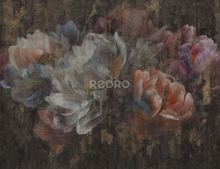 Papier peint  Fleurs peintes sur fond grunge