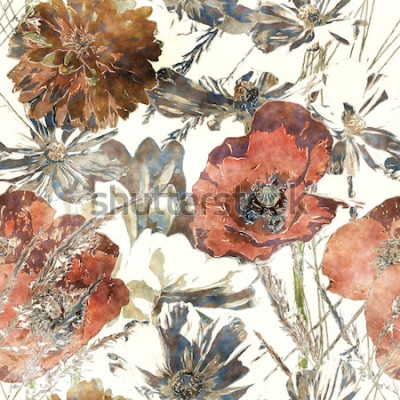 Papier peint  Fleurs présentées dans un style rétro