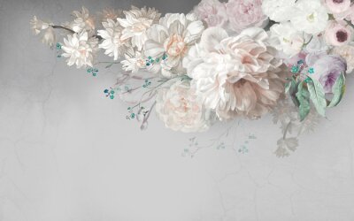 Papier peint  Fleurs romantiques sur fond clair