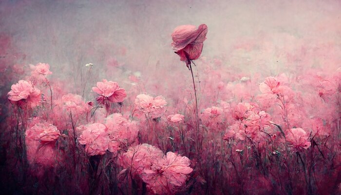 Papier peint  Fleurs roses abstraites dans le jardin