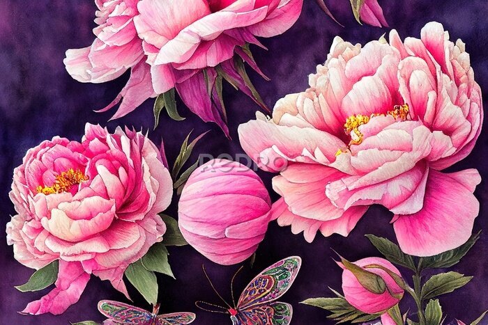 Papier peint  Fleurs roses artistiques