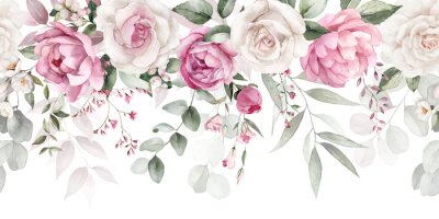 Papier peint  Fleurs roses roses et blanches sur une guirlande